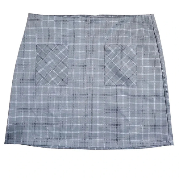 Cato XL Grey Plaid Pull-On Mini Skirt 2 Pocket Preppy Y2K Vintage Casual Mod - Picture 3 of 7